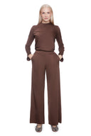 Brown Belize Satin Wide-Leg Pant – Front View