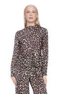 Animal Print Vegan Silk Bell-Sleeve Top – Front View