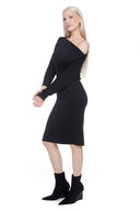 Black Butter Cowlneck Midi Dress – Side View