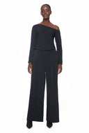Black Vegan Silk Wide-Leg Pant – Front View