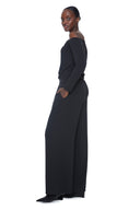Black Vegan Silk Wide-Leg Pant – Side View