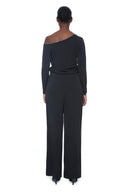 Black Vegan Silk Wide-Leg Pant – Back View