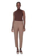 Women's biscuit Armani twill slim ankle pant with tailored silhouette.