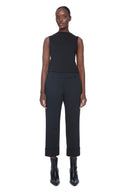 Black/White Stripe Ponte Straight-Leg Cuffed Cropped Pant – Front View