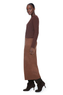  Vegan  Tobacco Suede Midi Skirt – Side View