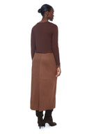 Vegan Tobacco Suede Midi Skirt – Back View