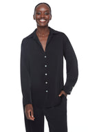 Black Belize Satin Button-Down Shirt – Front View