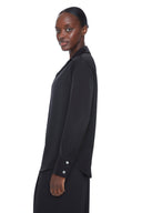 Black Belize Satin Button-Down Shirt – Side View