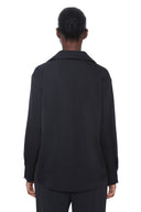 Black Belize Satin Button-Down Shirt – Back View