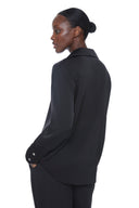 Black Belize Satin Button-Down Shirt – Back View