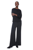 Black Belize Satin Gathered-Sleeve Top – Front View