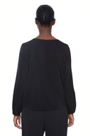 Black Belize Satin Gathered-Sleeve Top – Back View