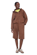 Tobacco Vegan Suede Hooded Jacket - Front View
