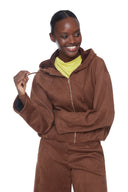 Tobacco Vegan Suede Hooded Jacket - Front View