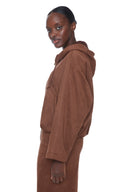Tobacco Vegan Suede Hooded Jacket - Side View
