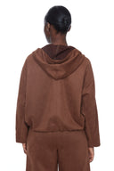 Tobacco Vegan Suede Hooded Jacket - Back View