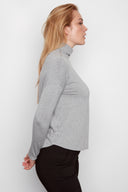 light Grey melange  Knit Jersey Long-Sleeve Turtleneck – Side View
