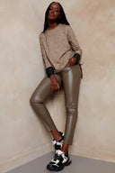 Daron Faux Leather Jogger Pant in Taupe – Front View