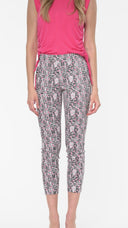Video of model wearing the Gwyneth Maze Techno Ankle Pant in Maze Print