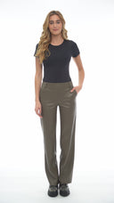 Video of model wearing the Yaelle Faux Leather Ankle Pant in Taupe