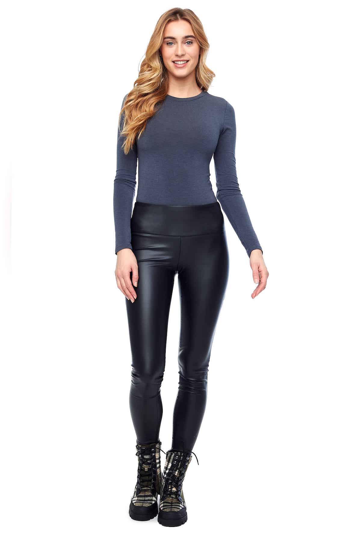 Lysse Black High Waisted Leggings with Faux Leather Side Panel Size M Pull  on C6 | eBay